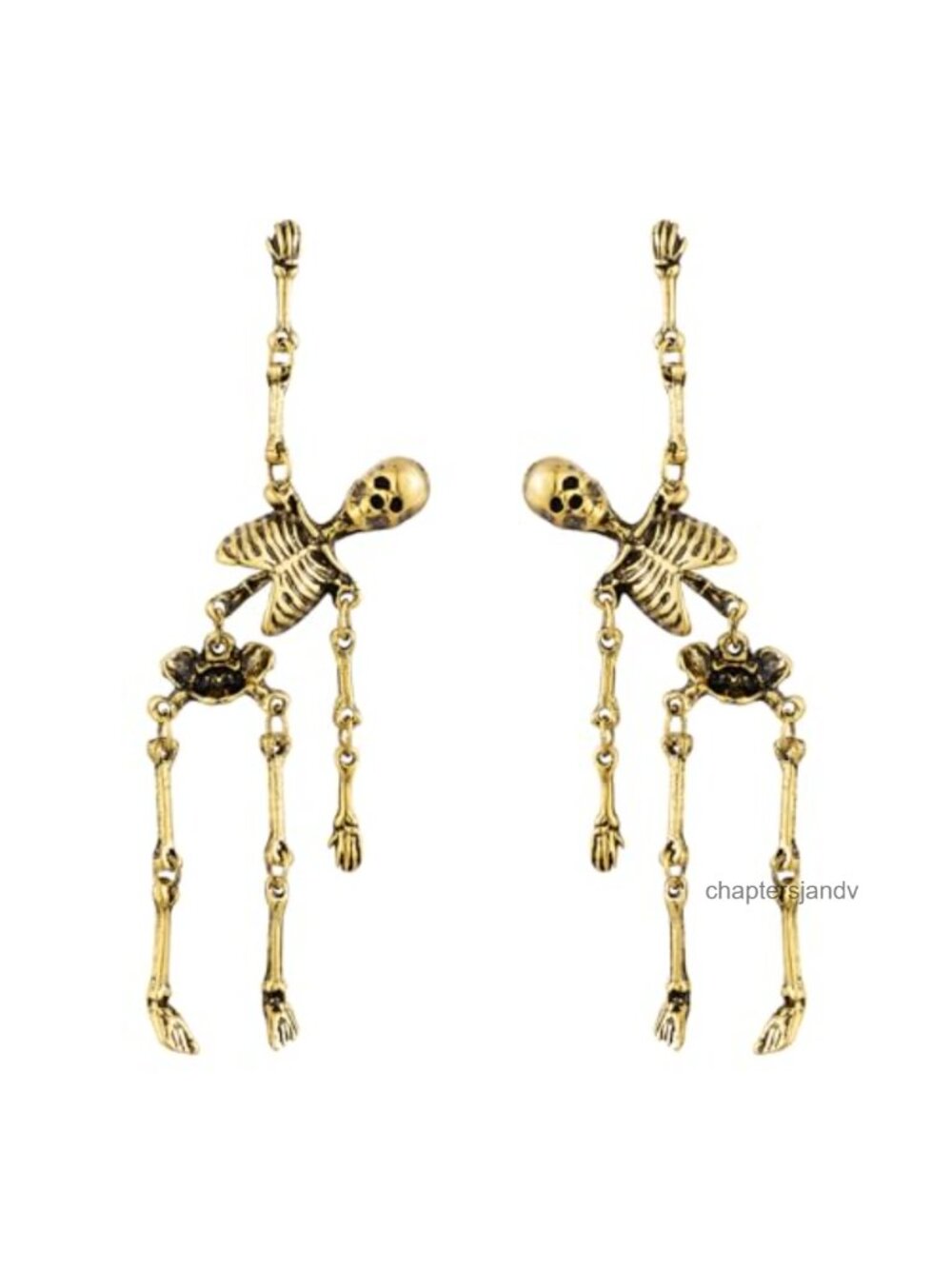 Gothic Skull Dangle Earrings Antiqued Gold Plated Halloween Jewelry